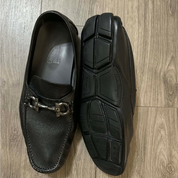 Salvatore Ferragamo Black Pebbled Leather Loafers main image 7